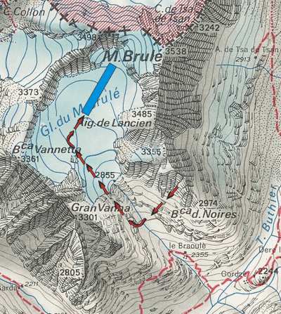 La zona del ghiacciaio del Broul. E' possibile atterrare anche in prossimit della Tete Blanche e del Rifugio Aosta.