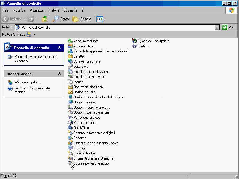 Pannello di controllo di Windows XP - versione classica di Windows